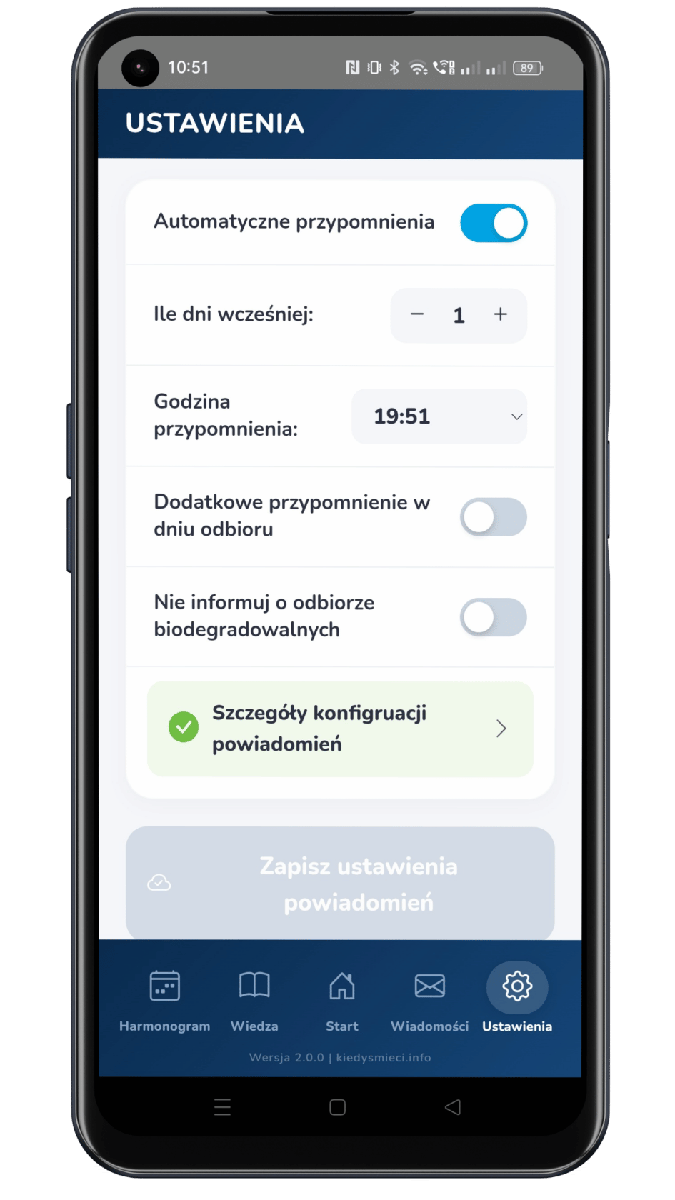 Ustawienia przypomnień w aplikacji