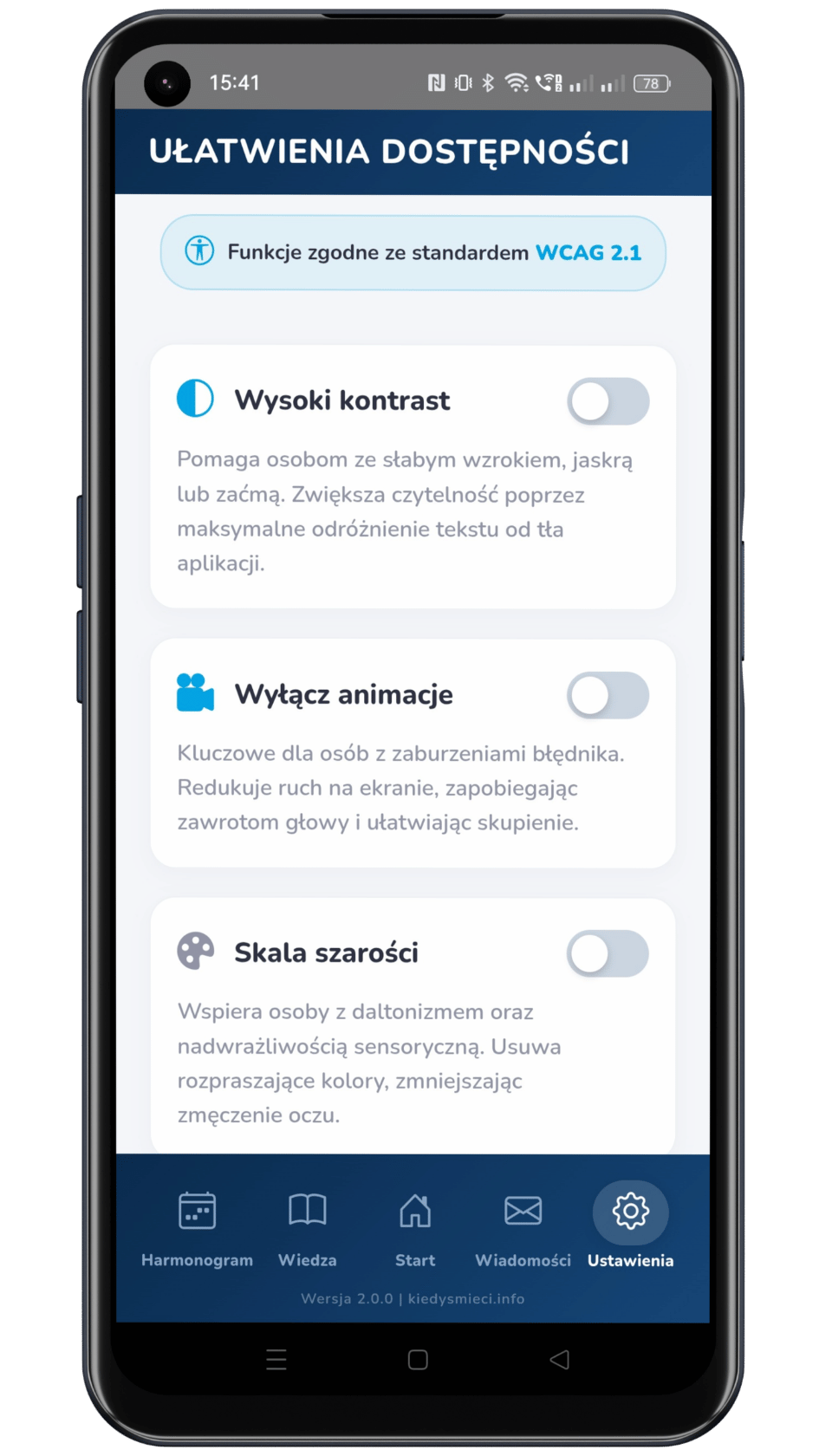 Ułatwienia dostępności w aplikacji